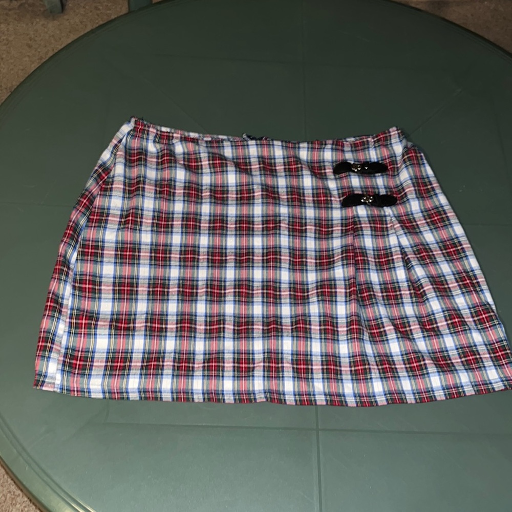 3X Red Plaid Mini Skirt with Buckles